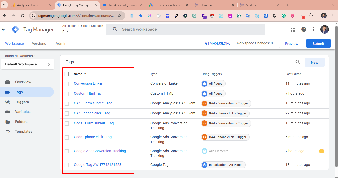 Google Ads & GA4 Conversion Tracking Setup via Google Tag Manager — project screenshot